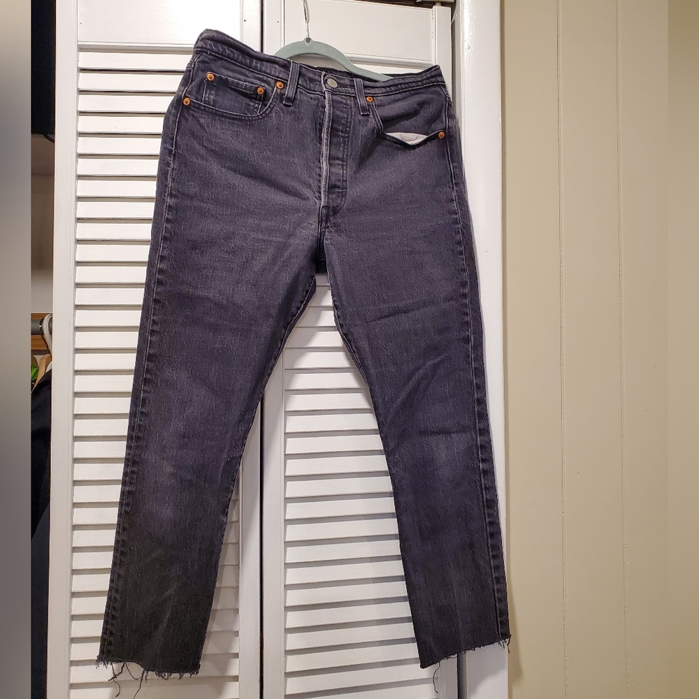 Vintage Black 501 Levis skinny Denim with Raw Hem W30L30
